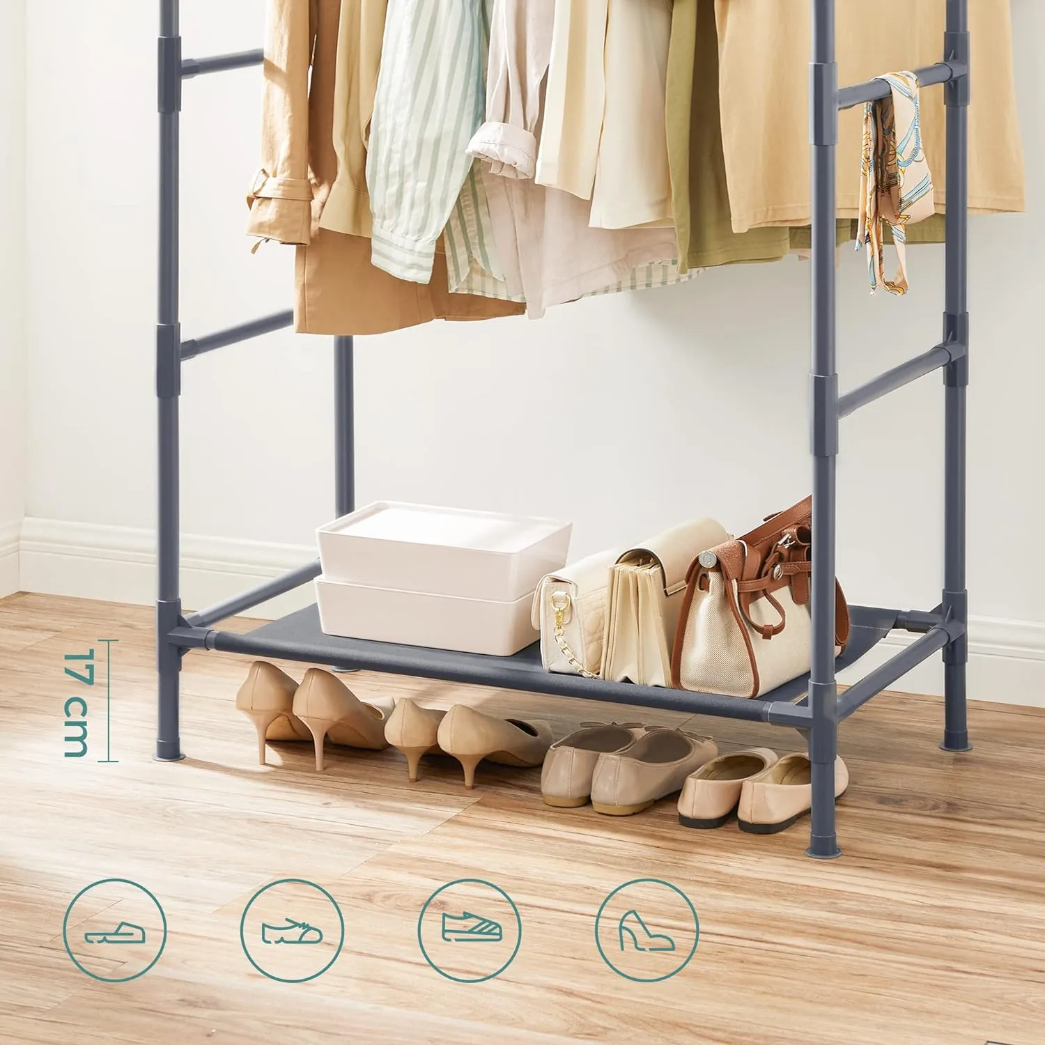Durable Double Rail Metal Clothes Rack with Shelf - SONGMICS