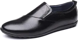 Easy to Put and Remove Loafer Shoes Driving Moccasins for Men Simple Lightweight Driving Loafers Leather Lightweight Anti-Slip Resistant Flat Heel Driving Slip On for All Occasions (Color : Black, S
