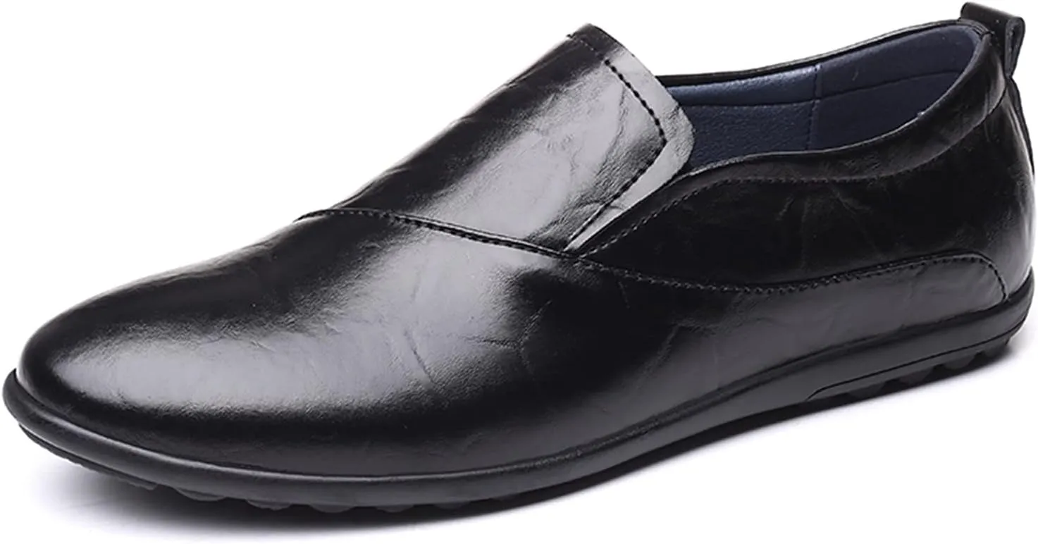 Easy to Put and Remove Loafer Shoes Driving Moccasins for Men Simple Lightweight Driving Loafers Leather Lightweight Anti-Slip Resistant Flat Heel Driving Slip On for All Occasions (Color : Black, S