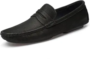 Easy to Put and Remove Smoking Loafer for Men Penny Loafer Genuine Leather Round Toe Stitching Details Comfortable Resistant Flat Heel Driving Slip On for All Occasions (Color : Black, Size : 10.5)