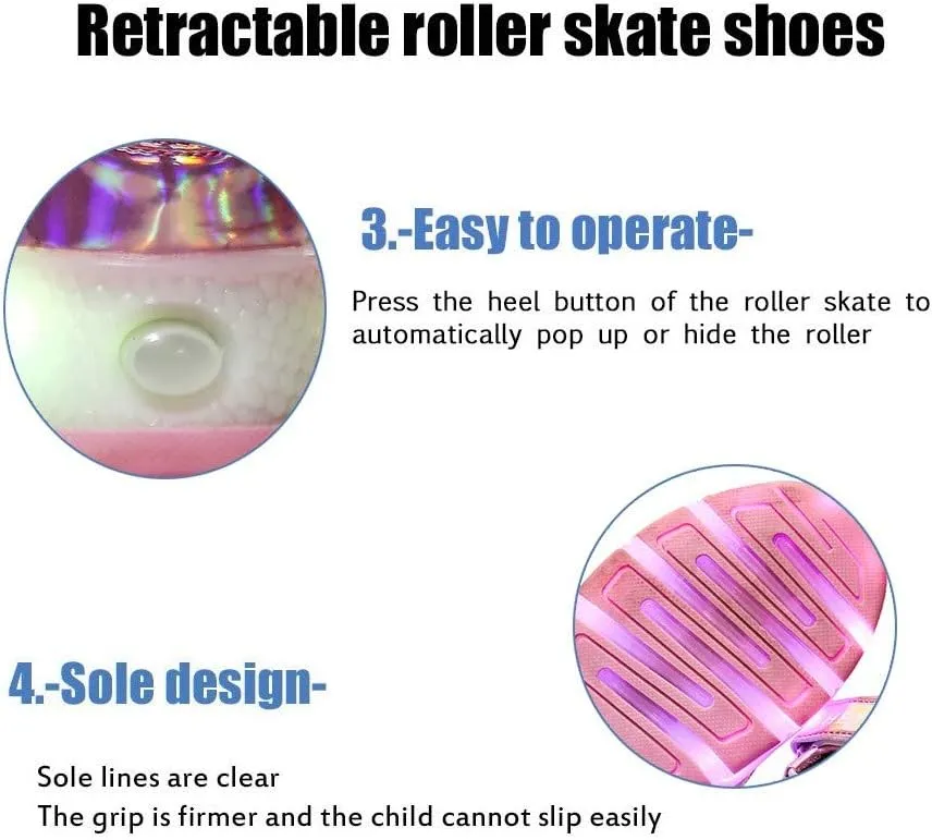 EEUK Led Shoes with Wheels, Retractable Roller Skate Shoes USB Rechargeable 7 Colors Led Wheeled Skate Sneaker Shoes for Girls Boys Thanksgiving Christmas Everyday Gift