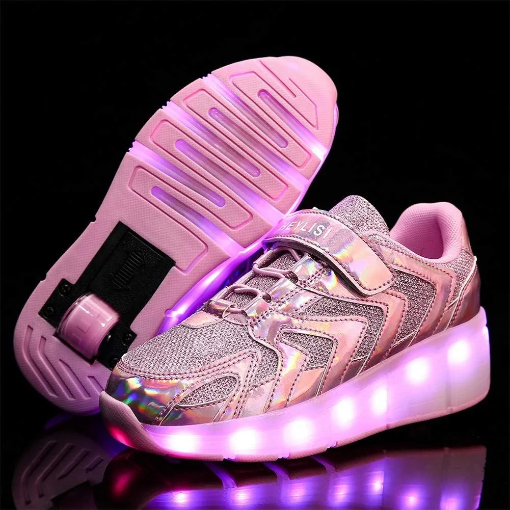 EEUK Led Shoes with Wheels, Retractable Roller Skate Shoes USB Rechargeable 7 Colors Led Wheeled Skate Sneaker Shoes for Girls Boys Thanksgiving Christmas Everyday Gift