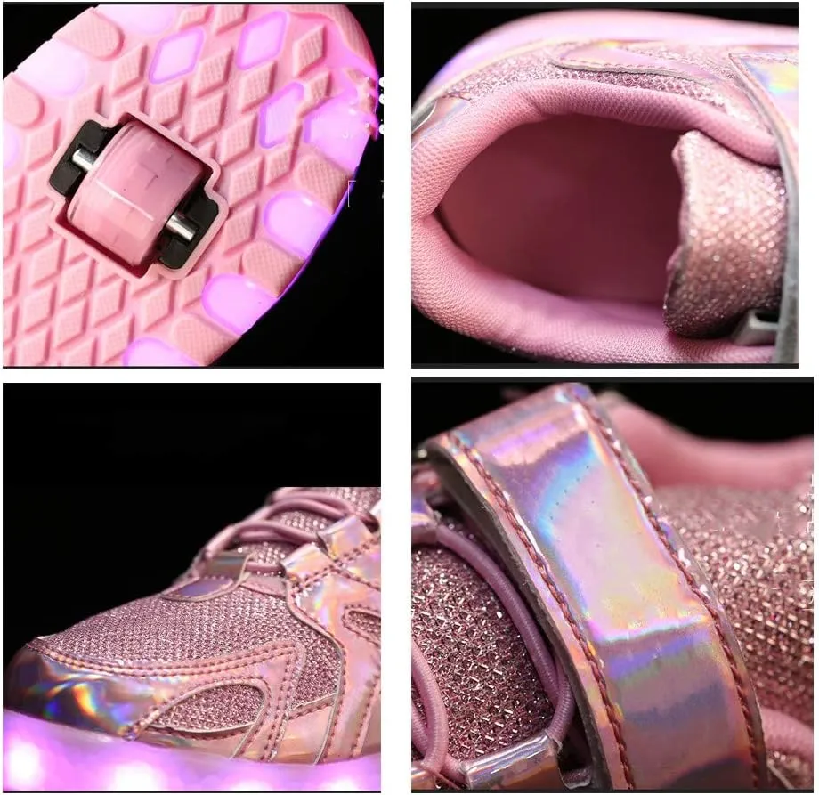 EEUK Led Shoes with Wheels, Retractable Roller Skate Shoes USB Rechargeable 7 Colors Led Wheeled Skate Sneaker Shoes for Girls Boys Thanksgiving Christmas Everyday Gift