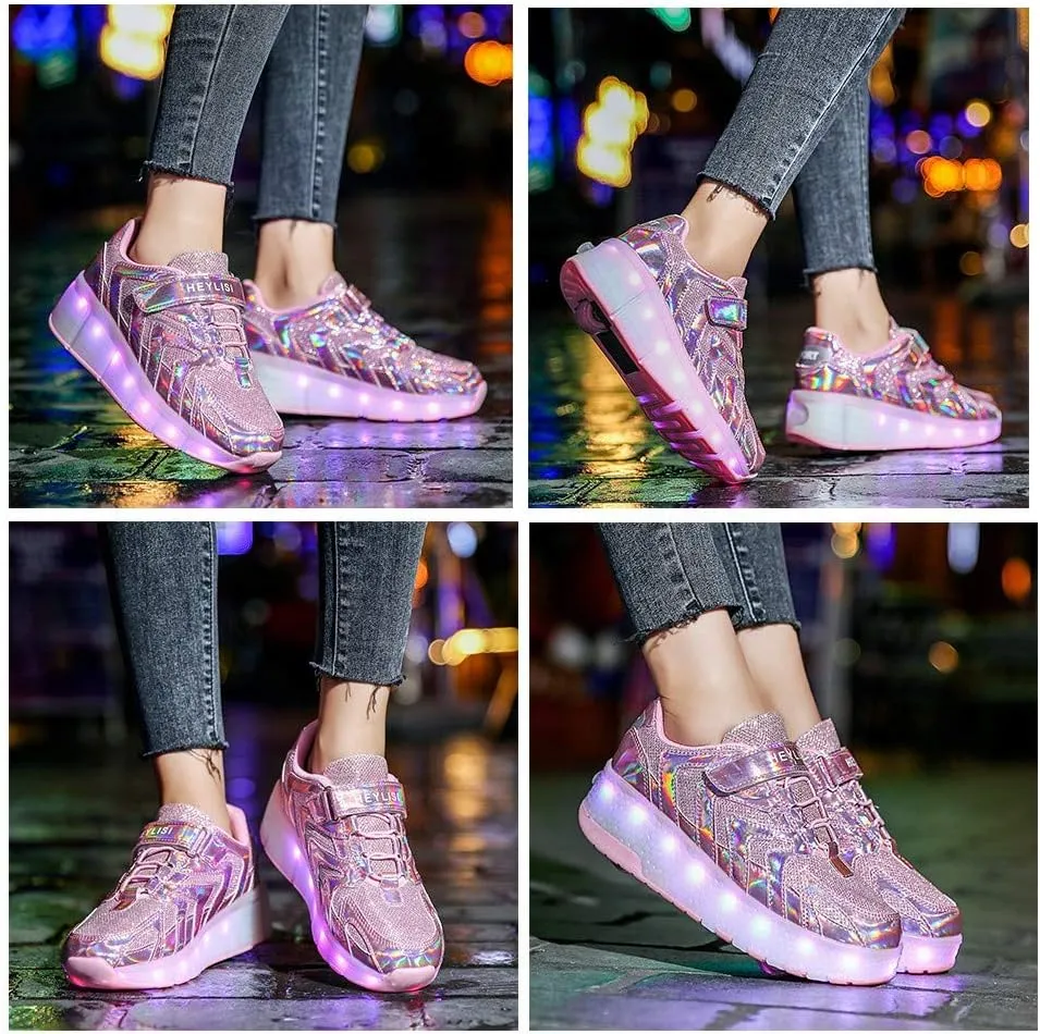 EEUK Led Shoes with Wheels, Retractable Roller Skate Shoes USB Rechargeable 7 Colors Led Wheeled Skate Sneaker Shoes for Girls Boys Thanksgiving Christmas Everyday Gift