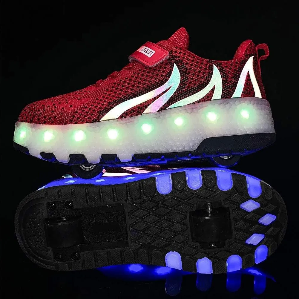 EEUK Roller Skate Shoes for Kids, USB Rechargeable Led Light Up Wheel Shoes Chargeable Double Wheeled Sneaker Fashion Retractable Skate Shoes Girl Skating Beginners Gift