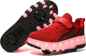 EEUK Roller Skate Shoes for Kids, USB Rechargeable Led Light Up Wheel Shoes Chargeable Double Wheeled Sneaker Fashion Retractable Skate Shoes Girl Skating Beginners Gift