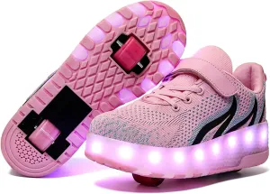 EEUK Unisex Led Roller Skate Shoes with Double Wheels, Led Retractable Roller Skate Shoes USB Rechargeable Blinking Skate Sneaker Shoes The Best Gift for Kids
