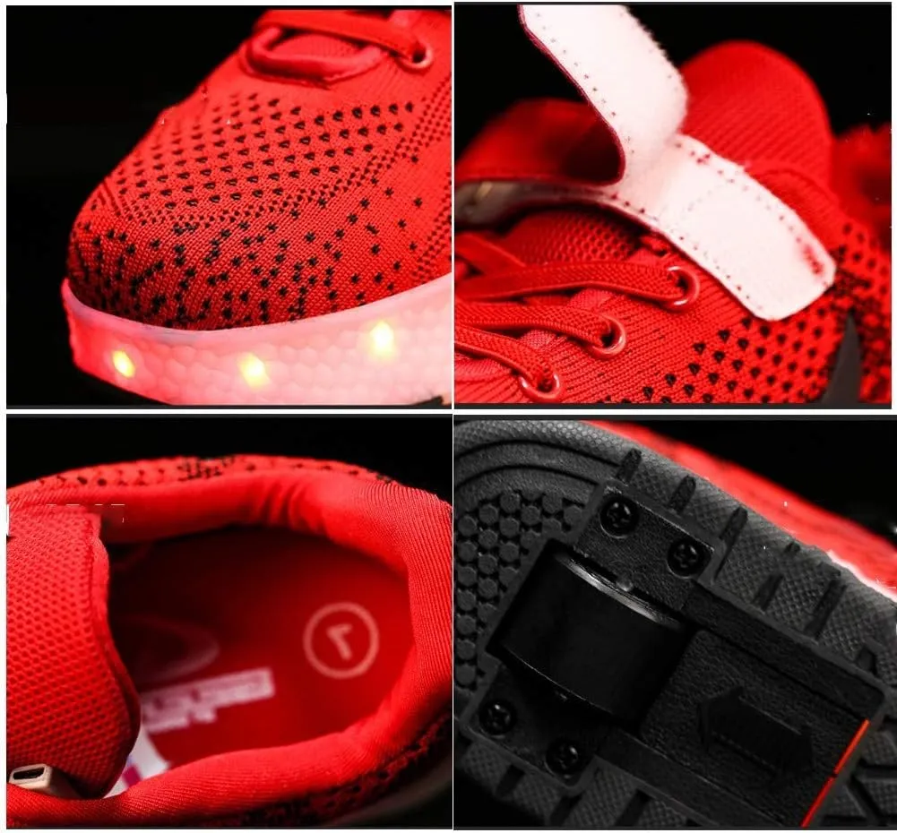 EEUK Unisex Led Roller Skate Shoes with Double Wheels, Led Retractable Roller Skate Shoes USB Rechargeable Blinking Skate Sneaker Shoes The Best Gift for Kids