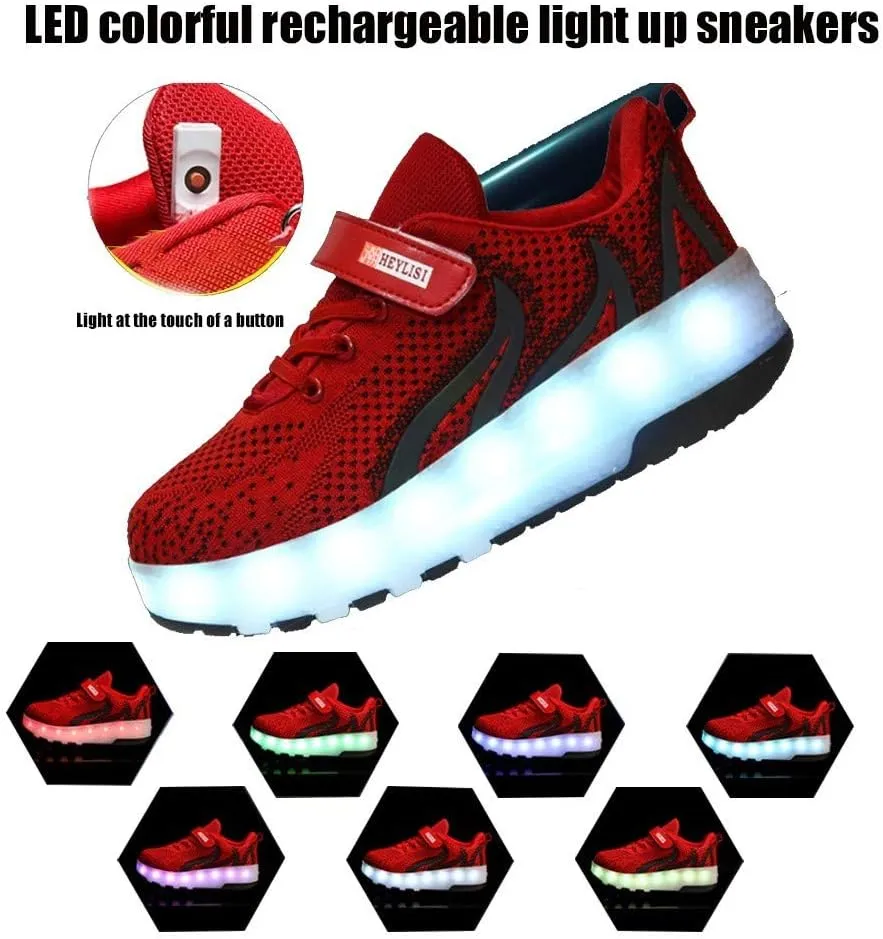 EEUK Unisex Led Roller Skate Shoes with Double Wheels, Led Retractable Roller Skate Shoes USB Rechargeable Blinking Skate Sneaker Shoes The Best Gift for Kids