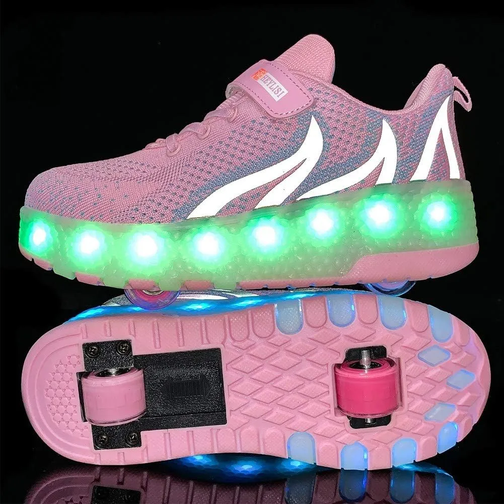 EEUK Unisex Led Roller Skate Shoes with Double Wheels, Led Retractable Roller Skate Shoes USB Rechargeable Blinking Skate Sneaker Shoes The Best Gift for Kids