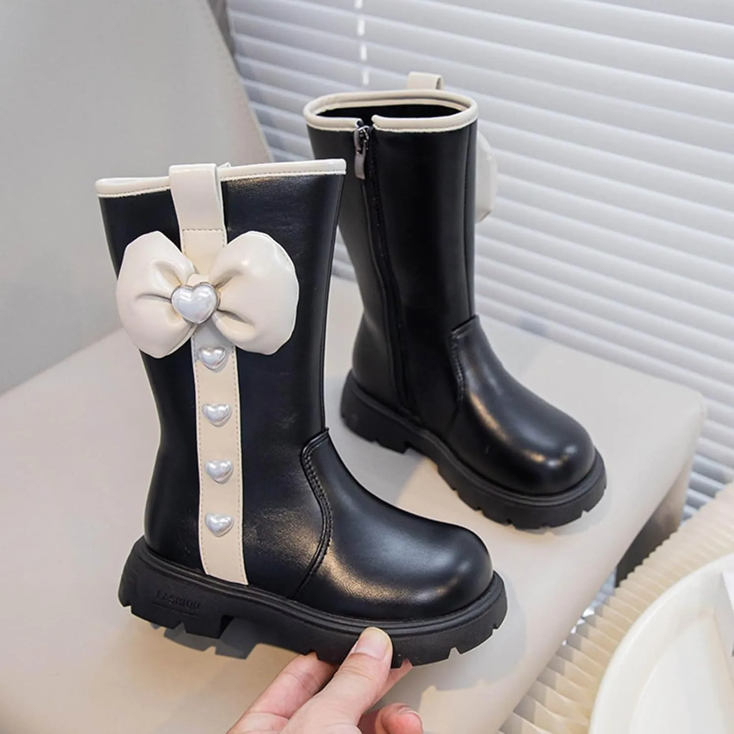 Girls Knee High Wateroof Winter Boots Pearl Butterfly Warm Lined Non Slip Riding Boot with Side Kids Snow Boots Kids