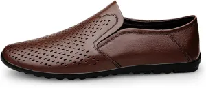 HOOENG Driving Moccasins for Men Breathable Lightweight Driving Loafers Leather Flexible Anti-Slip Resistant Flat Heel Walking Slip On (Color : Brown, Size : 7)