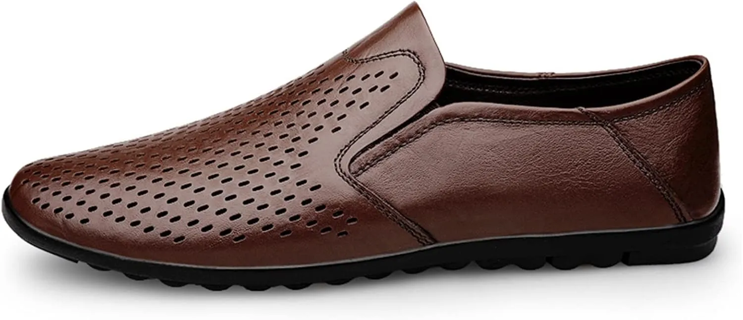 HOOENG Driving Moccasins for Men Breathable Lightweight Driving Loafers Leather Flexible Anti-Slip Resistant Flat Heel Walking Slip On (Color : Brown, Size : 7)