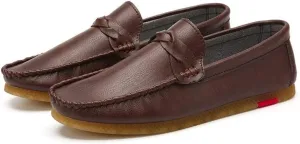 HOOENG Driving Moccasins for Men Vegan Leather Stitching Details Round Toe Rubber Sole Penny Loafer Resistant Anti-Slip Flat Heel Walking Slip On (Color : Wine Red, Size : 10)