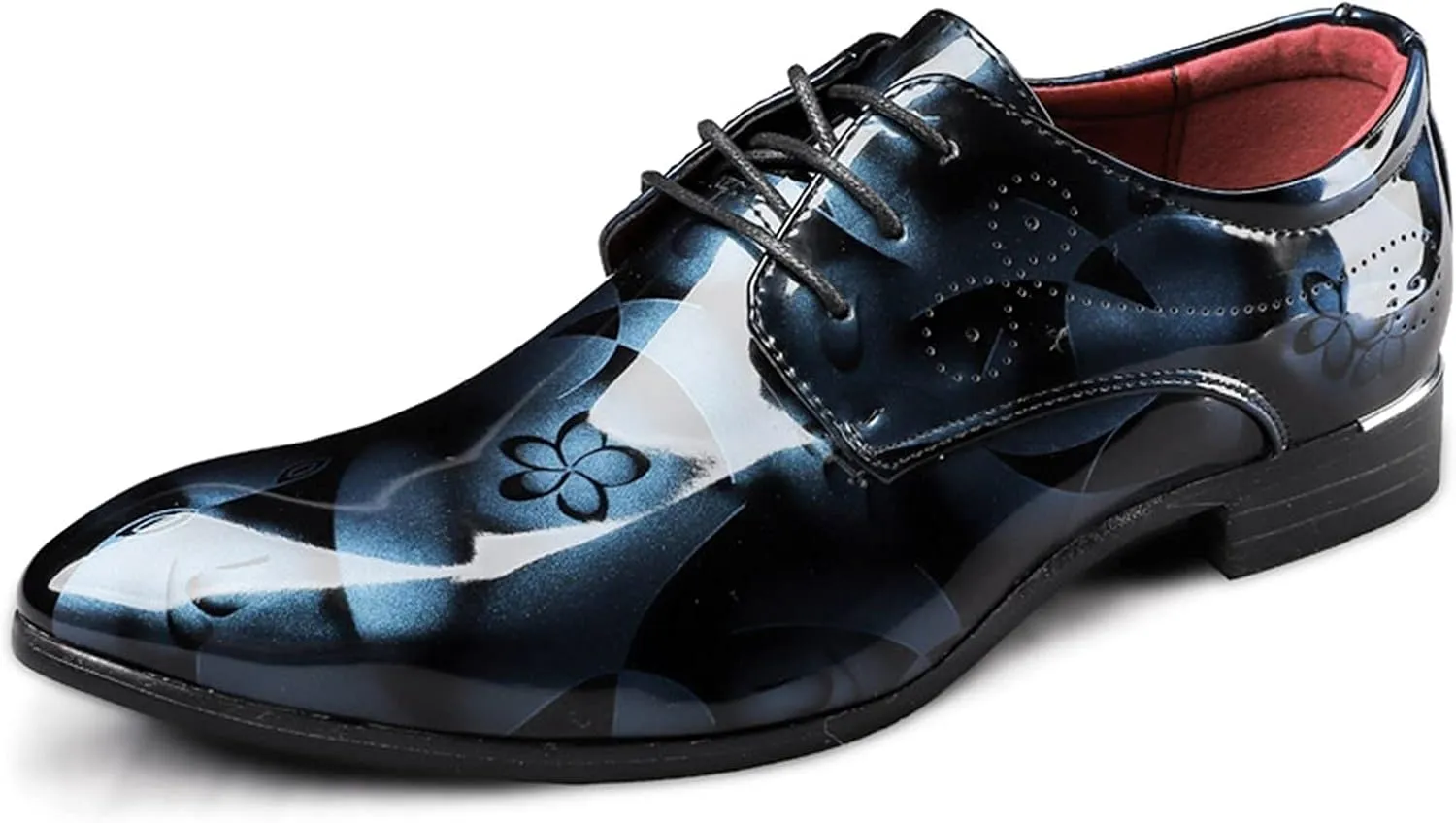 HOOENG Formal Shoes for Men Lace Up Brogue Floral Round Toe Derby Shoes Vegan Leather Anti-Slip Non Slip Resistant Party