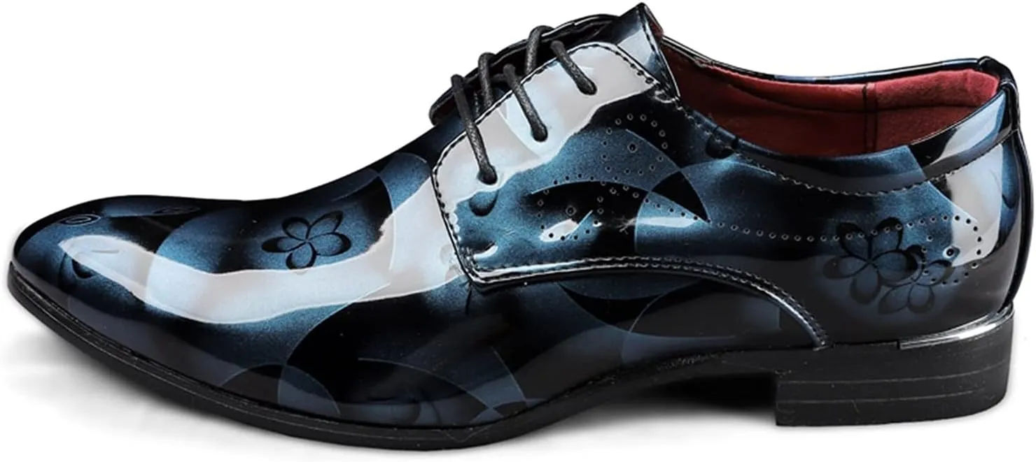 HOOENG Formal Shoes for Men Lace Up Brogue Floral Round Toe Derby Shoes Vegan Leather Anti-Slip Non Slip Resistant Party