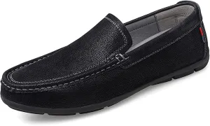 HOOENG Loafer Shoes Driving Moccasins for Men Genuine Leather Round Toe Stitching Details Soft Flat Heel Comfortable Driving Slip on (Color : Black, Size : 7.5 M US)