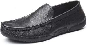 HOOENG Loafer Shoes for Men Genuine Leather Round Toe Stitching Details Soft Lightweight Flexible Anti-Slip Resistant Driving Slip on (Color : Black, Size : 7)