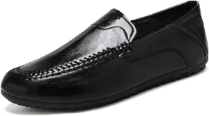 HOOENG Loafer Shoes for Men PU Stitching Details Round Toe Resistant Flat Heel Lightweight Flexible Driving Slip On (Color : Black, Size : 7)