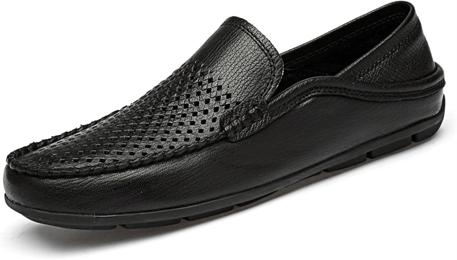 HOOENG Shoes Smoking Loafer for Men Stitching Details Genuine Leather Breathable Embossed Option Comfortable Flat Heel Soft Flexible Resistant Casual