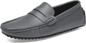 HOOENG Smoking Loafer for Men Genuine Leather Stitching Details Penny Loafer Flexible Resistant Soft Driving Slip on (Color : Grey, Size : 12.5)