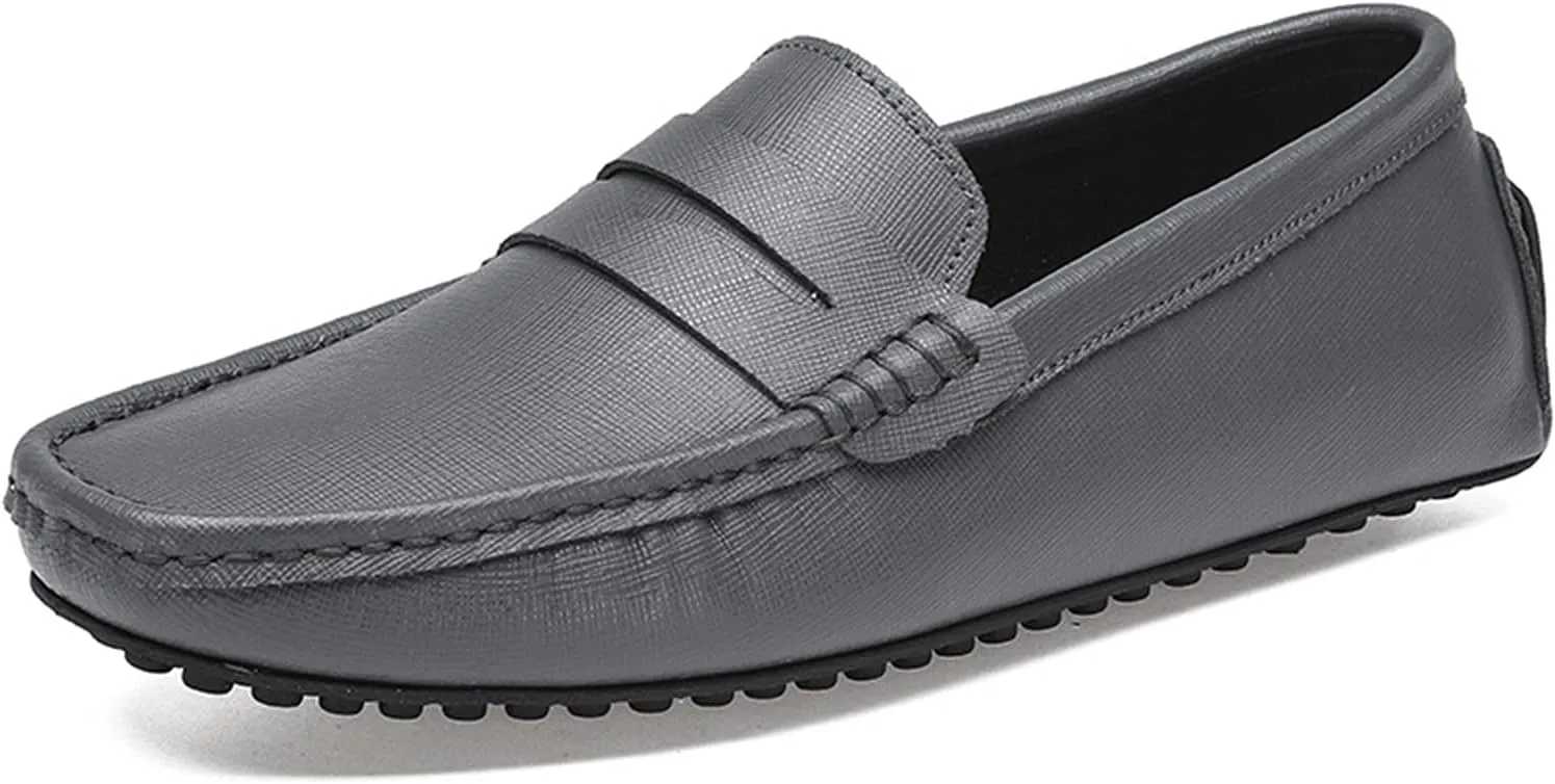 HOOENG Smoking Loafer for Men Genuine Leather Stitching Details Penny Loafer Flexible Resistant Soft Driving Slip on (Color : Grey, Size : 12.5)