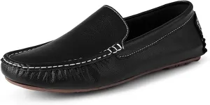 HOOENG Smoking Loafer for Men Genuine Leather Stitching Details Round Toe Anti-Slip Lightweight Flexible Resistant Casual Slip On (Color : Black, Size : 7)