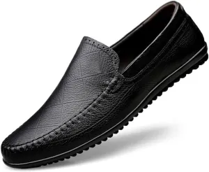 HOOENG Smoking Loafer for Men Genuine Leather Stitching Details Round Toe Rubber Sole Lightweight Flat Heel Resistant Driving Slip on (Color : Black, Size : 9)