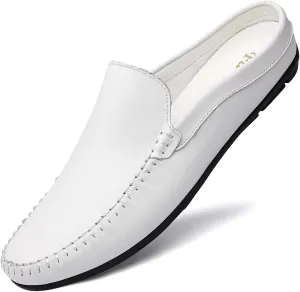 HOOENG Smoking Loafer for Men Mule Loafer Genuine Leather Stitching Details Round Toe Flexible Lightweight Flat Heel Resistant Anti-Slip Walking Slip on