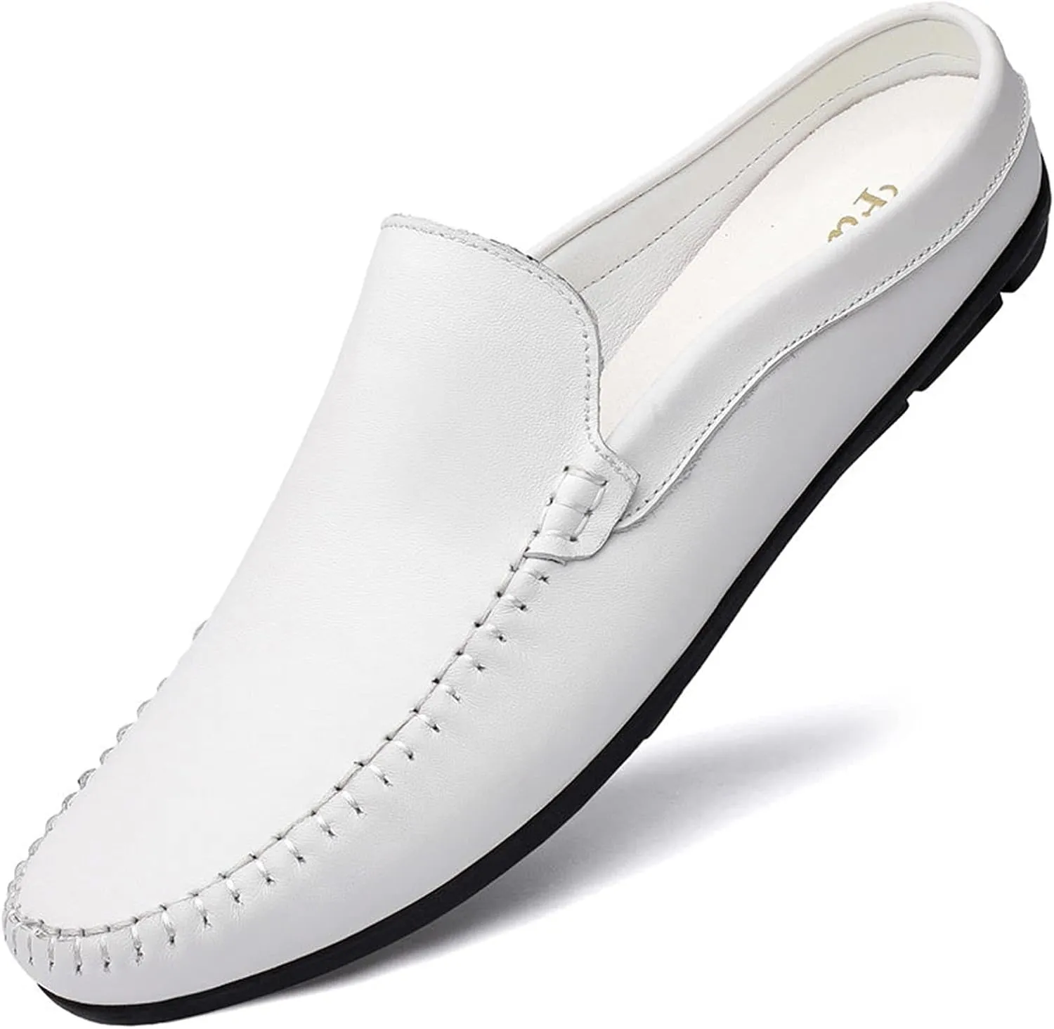 HOOENG Smoking Loafer for Men Mule Loafer Genuine Leather Stitching Details Round Toe Flexible Lightweight Flat Heel Resistant Anti-Slip Walking Slip on