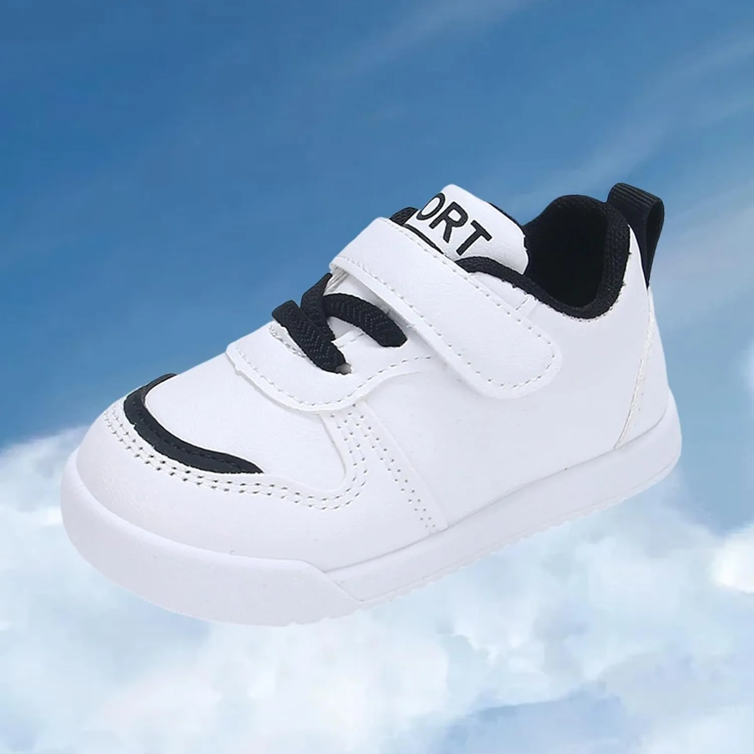 Kids Canvas Boys Girls Fashion White Sneaker Athletic Running Shoe with One Strap Non-Slip Soft Rubber Sole Shoes