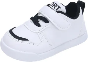 Kids Canvas Boys Girls Fashion White Sneaker Athletic Running Shoe with One Strap Non-Slip Soft Rubber Sole Shoes
