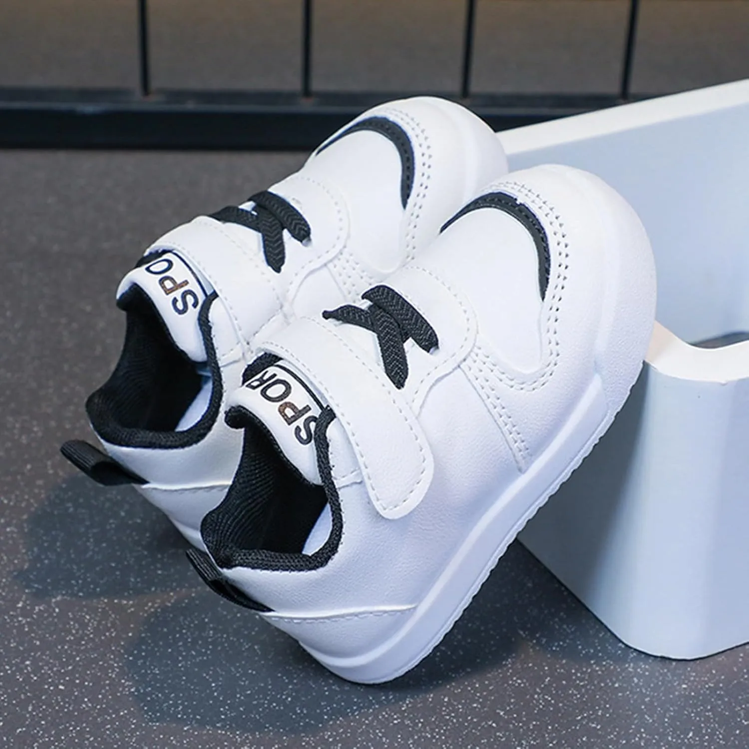 Kids Canvas Boys Girls Fashion White Sneaker Athletic Running Shoe with One Strap Non-Slip Soft Rubber Sole Shoes