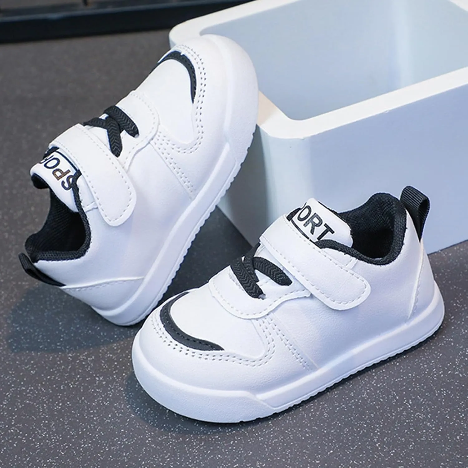 Kids Canvas Boys Girls Fashion White Sneaker Athletic Running Shoe with One Strap Non-Slip Soft Rubber Sole Shoes