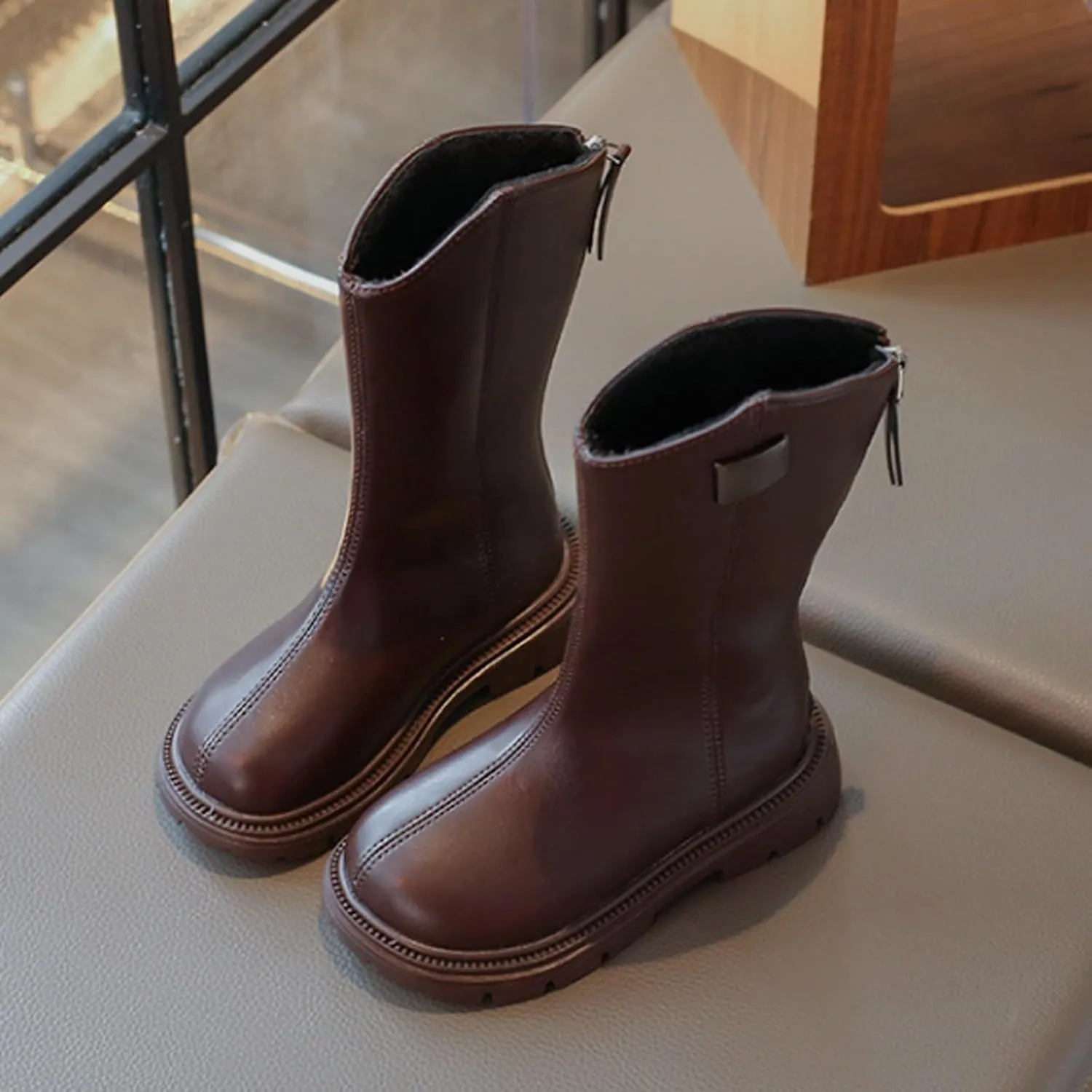 Kids Classic Riding Boots Stretchy Easy-Fit Synthetic Western Cowboy Booties Toddler Soft Bottom Breathable Shoes