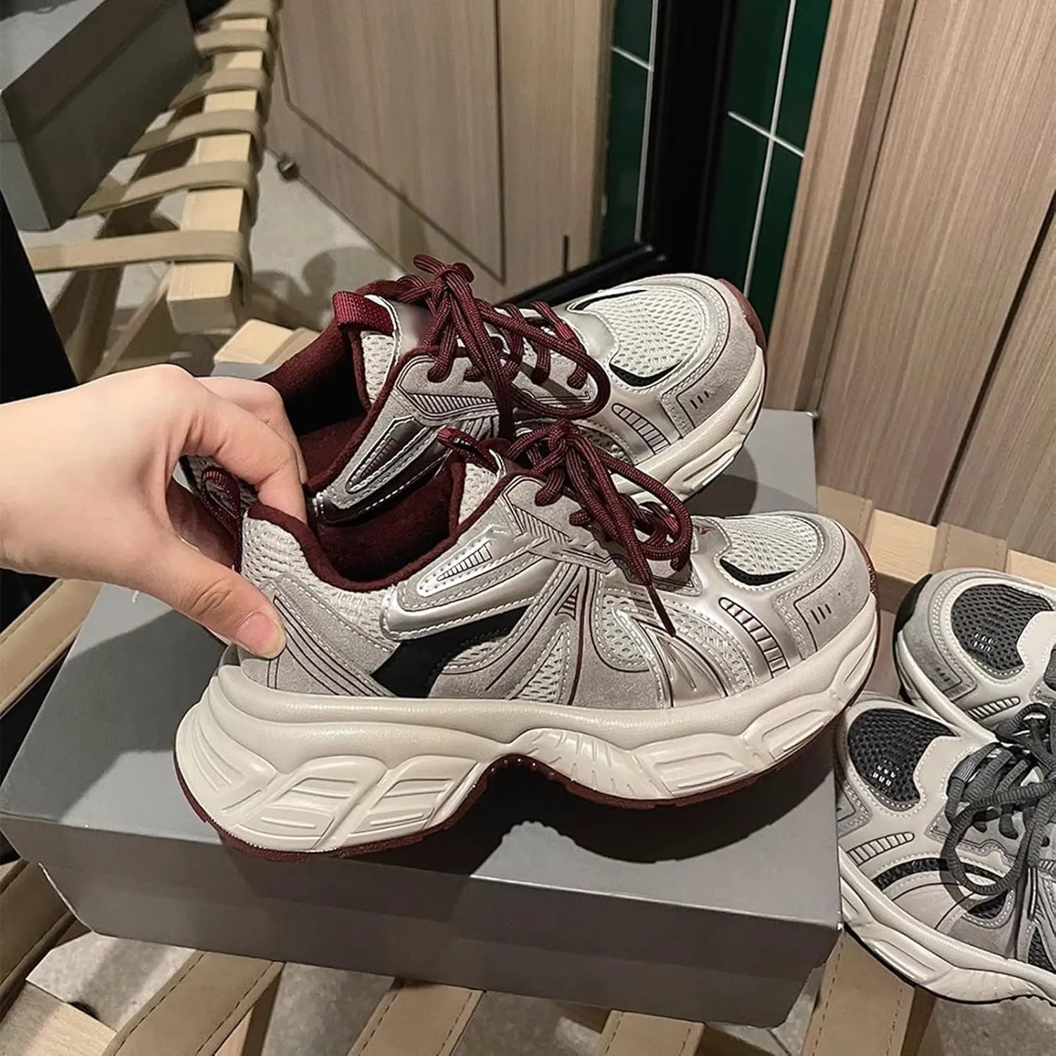 Kids Lace Sneakers Outdoor Running Non Slip Sport Shoes Cute Breathable Boys Girls Mesh Padded Sneakers for Toddler