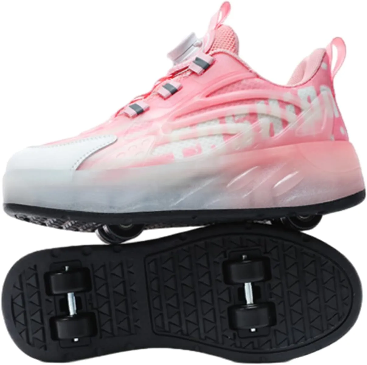 Kids Roller Skates Shoes Sneakers for Boys & Girls, Outdoor Parkour Shoes with 2 Wheels Unisex Skateboarding Shoe Retractable Skating Shoes for Children's Park Walking Sports
