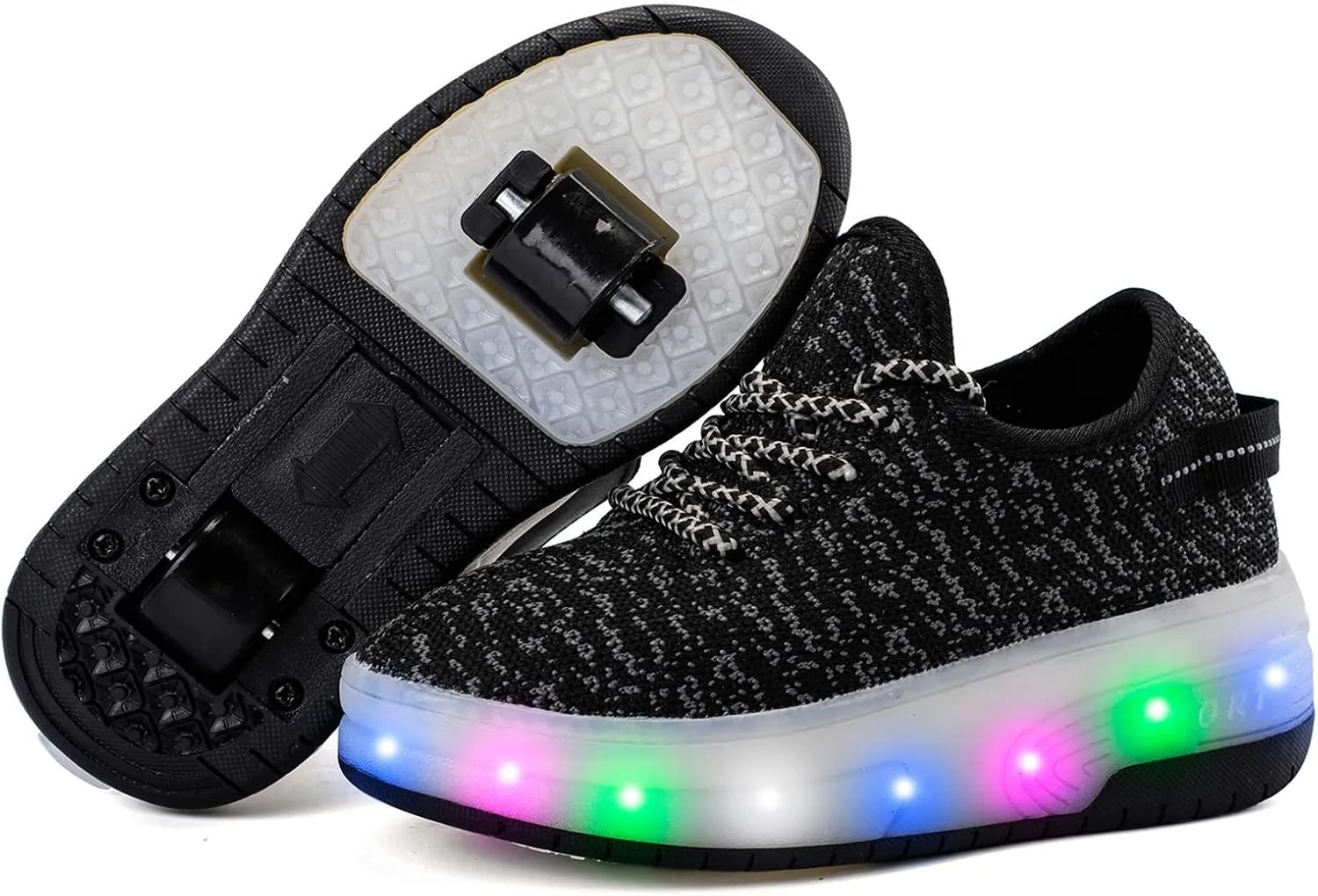 Kids Roller Skates Shoes Sneakers for Boys & Girls, Outdoor Parkour Shoes with 2 Wheels Unisex Skateboarding Shoe Retractable Skating Shoes for Children's Park Walking Sports