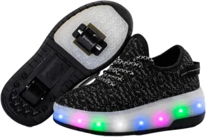 Kids Roller Skates Shoes Sneakers for Boys & Girls, Outdoor Parkour Shoes with 2 Wheels Unisex Skateboarding Shoe Retractable Skating Shoes for Children's Park Walking Sports