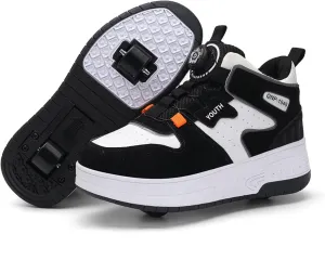 Kids Roller Skates Shoes Sneakers for Boys & Girls, Outdoor Parkour Shoes with 2 Wheels Unisex Skateboarding Shoe Retractable Skating Shoes for Children's Park Walking Sports