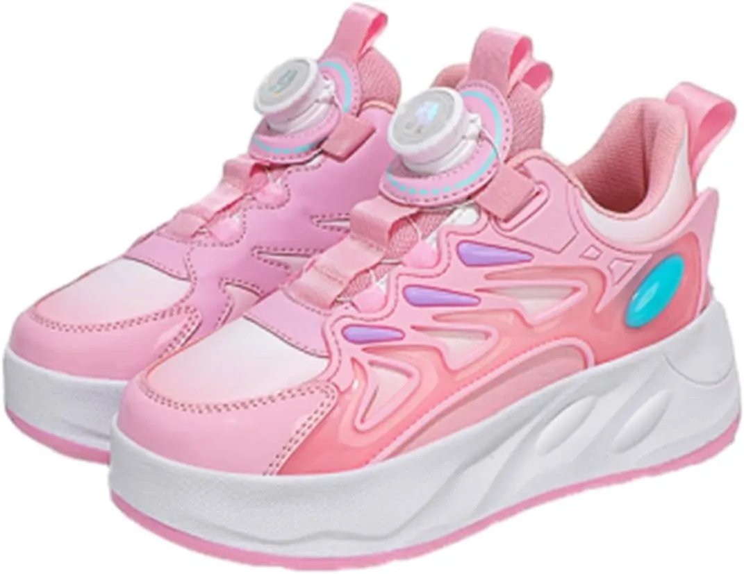 Kids Roller Skates Shoes Sneakers for Boys & Girls, Outdoor Parkour Shoes with 2 Wheels Unisex Skateboarding Shoe Retractable Skating Shoes for Children's Park Walking Sports