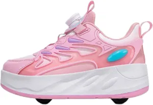 Kids Roller Skates Shoes Sneakers for Boys & Girls, Outdoor Parkour Shoes with 2 Wheels Unisex Skateboarding Shoe Retractable Skating Shoes for Children's Park Walking Sports