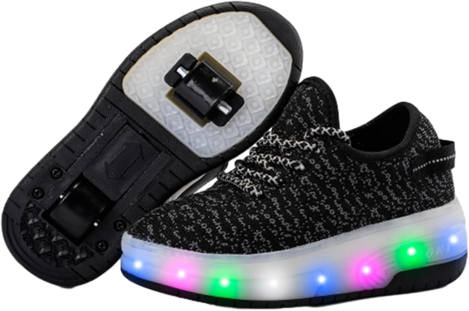 Kids Roller Skates Shoes Sneakers for Boys & Girls, Outdoor Parkour Shoes with 2 Wheels Unisex Skateboarding Shoe Retractable Skating Shoes for Children's Park Walking Sports