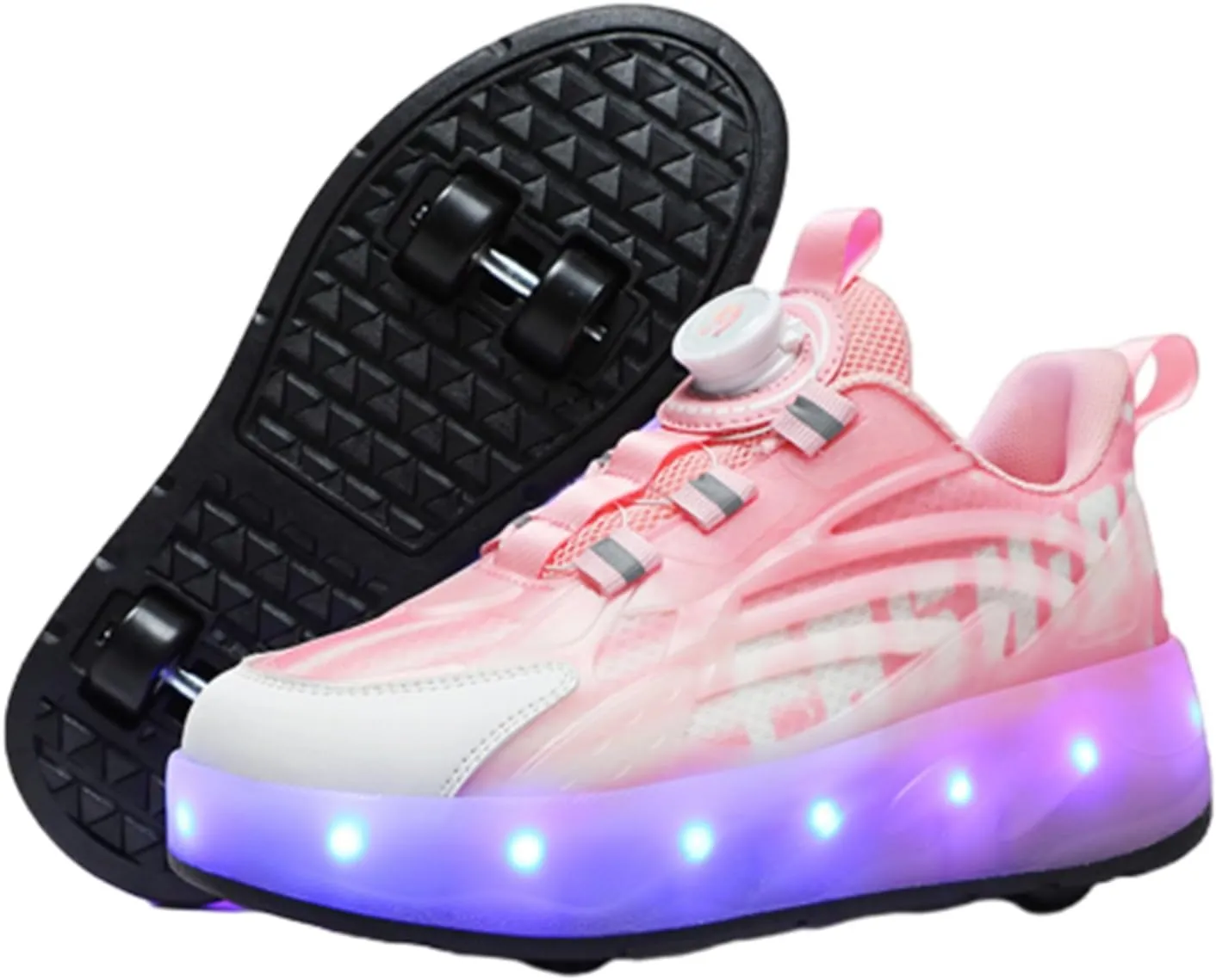 Kids Roller Skates Shoes Sneakers for Boys & Girls, Outdoor Parkour Shoes with 2 Wheels Unisex Skateboarding Shoe Retractable Skating Shoes for Children's Park Walking Sports