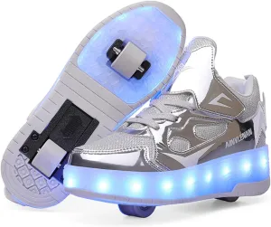 Kids Roller Skates Shoes Sneakers for Boys & Girls, Outdoor Parkour Shoes with 4-Wheels Unisex Skateboarding Shoe Retractable Skating Shoes for Children's Park Sports Walking