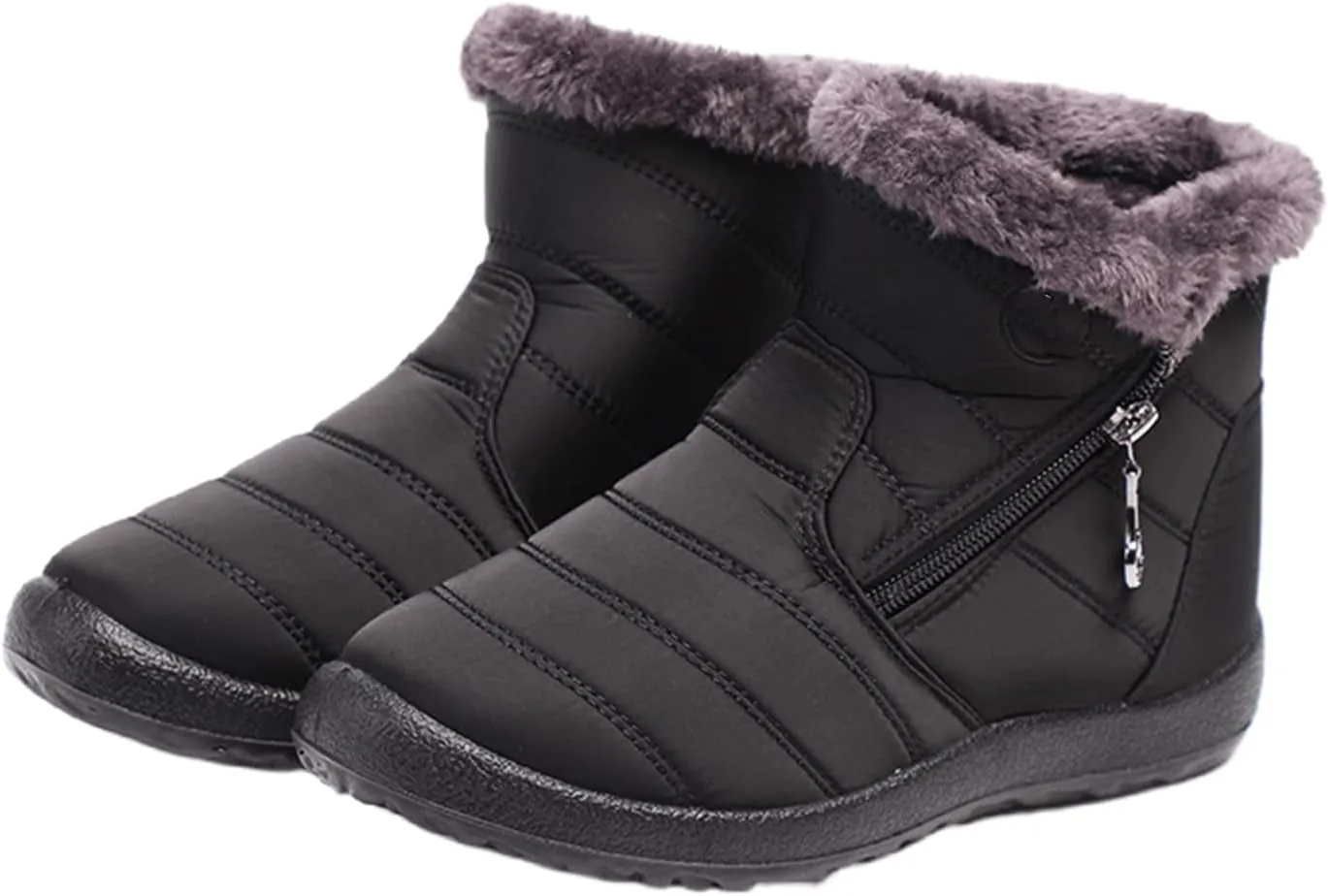 Ladmiple Winter Boots For Women Waterproof Snow Wide Width Fur Lined Warm Ankle Booties Slip On Outdoor Comfortable Shoes
