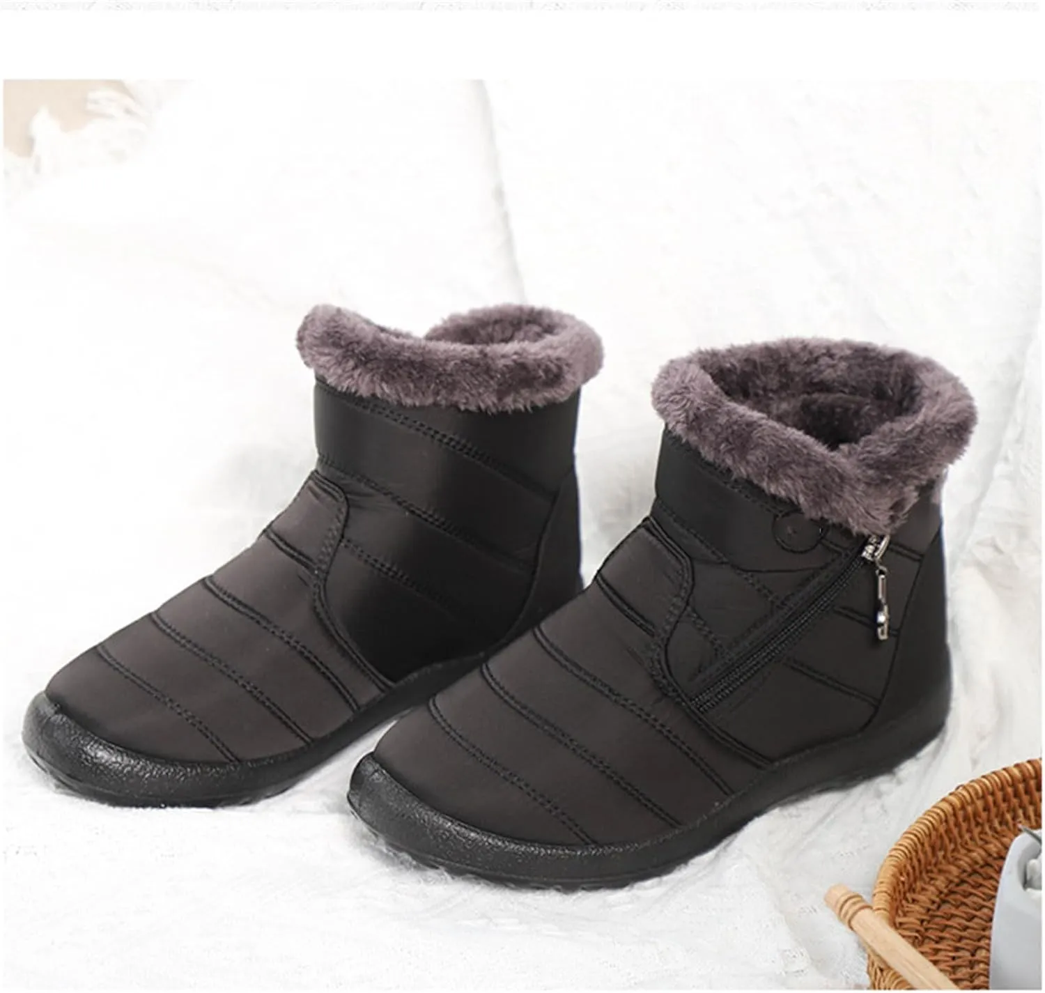 Ladmiple Winter Boots For Women Waterproof Snow Wide Width Fur Lined Warm Ankle Booties Slip On Outdoor Comfortable Shoes