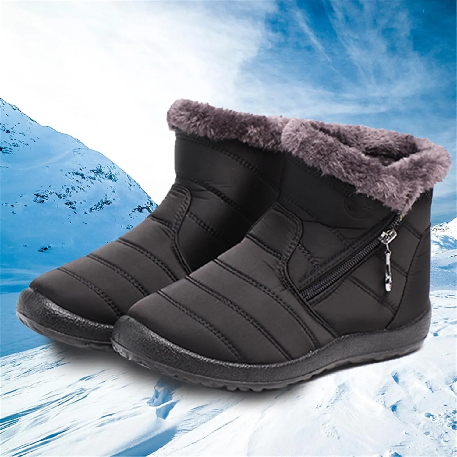 Ladmiple Winter Boots For Women Waterproof Snow Wide Width Fur Lined Warm Ankle Booties Slip On Outdoor Comfortable Shoes