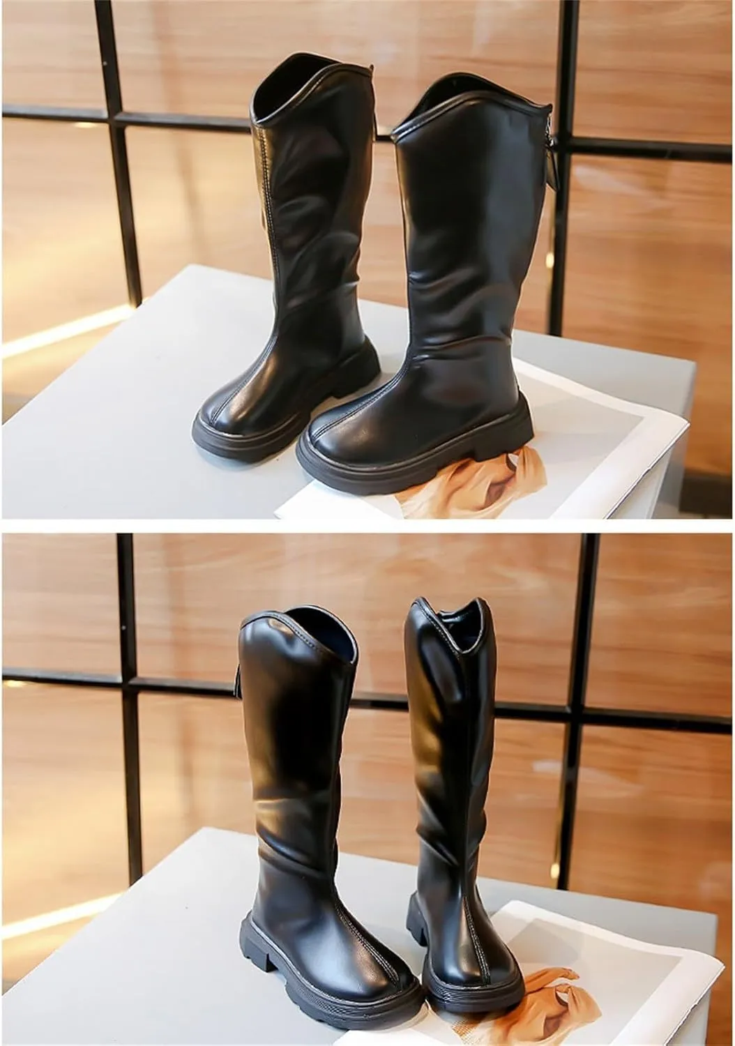 Leather Soft Long Boots For Childrens Boys Girls Kids aterproof Sole Non Slip ow Heel Shoes Outdoor Comfy Fashion