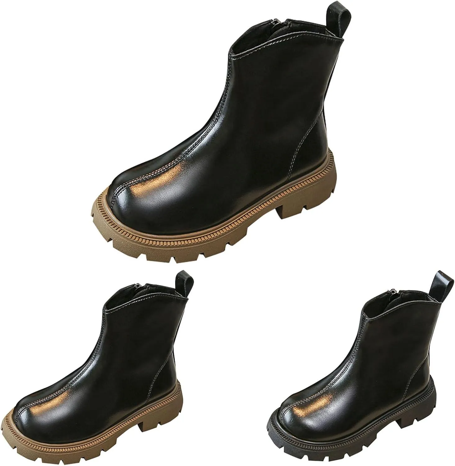 Little Child Leather Ankle Boot Big Kids Warm Side Zipper Warm Side Solid Classic Fashion Water Proof Work Shoes